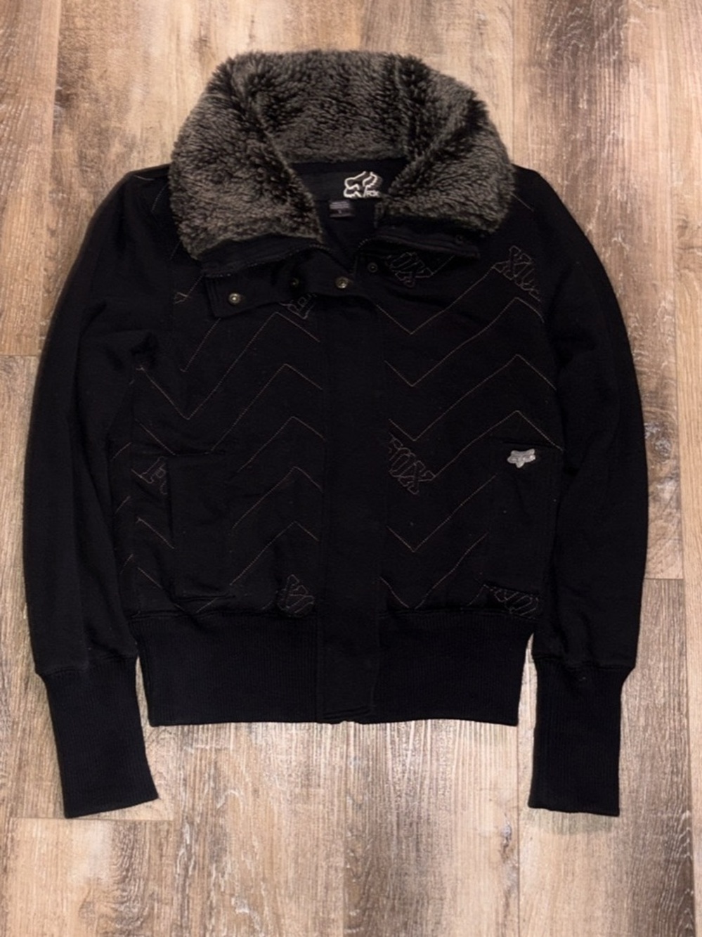 Fox Black Bomber Jacket with Faux Fur Collar